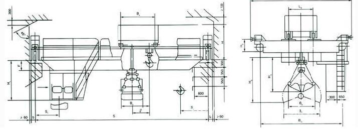 QN型抓斗吊鉤雙用橋式起重機結構圖