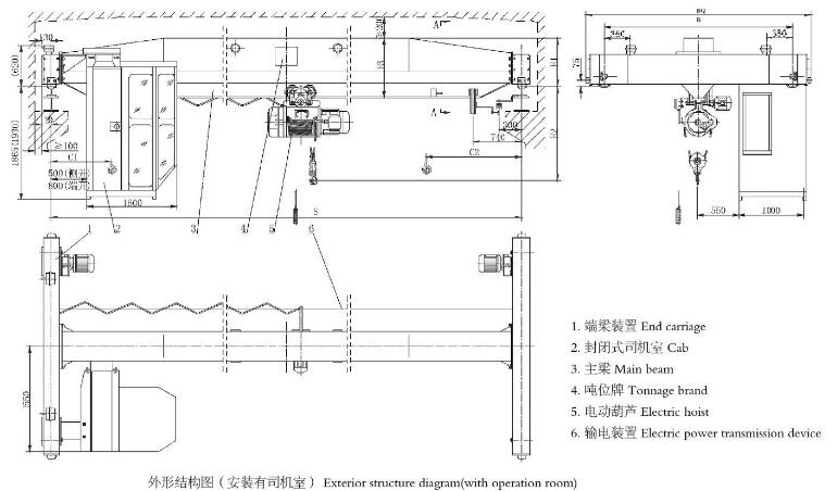 16噸電動單梁起重機結構圖